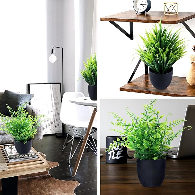 GREENTIME 2 Pack Fake Plants in Black Pot Small Artificial Plant Wheat Grass - Image 5