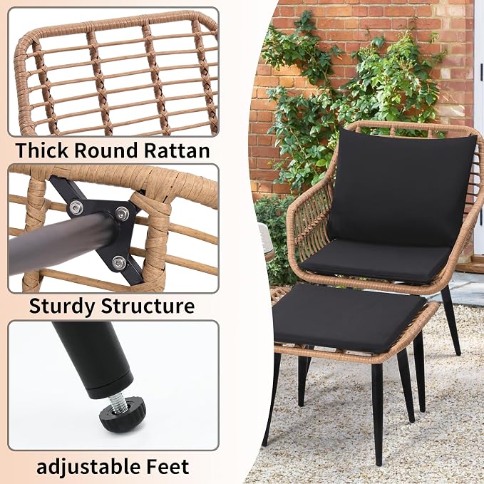 KROFEM 5 Piece Wicker Bistro Patio Conversation Furniture Set, Includes 2 Chairs - Image 6