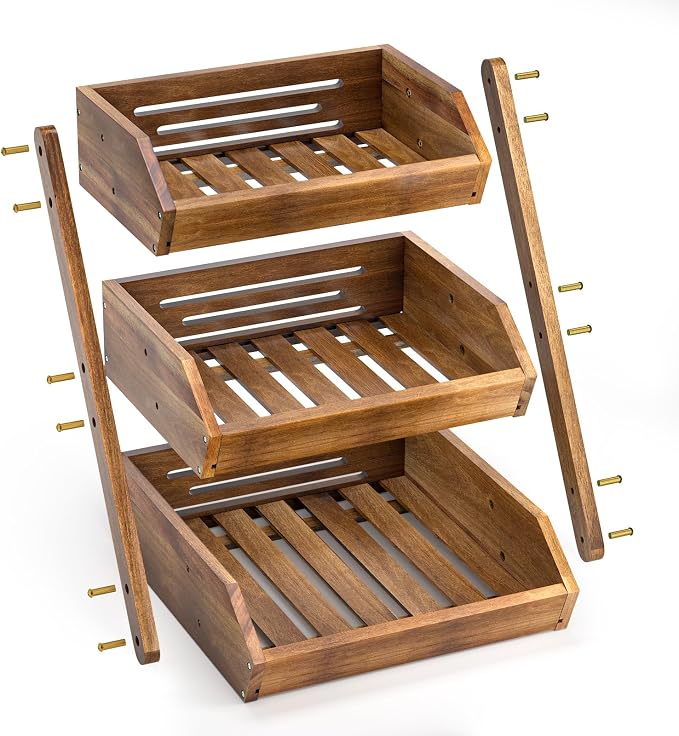 G.a HOMEFAVOR Fruit Basket: 3-Tier Acacia Wood Fruit Bowl - Image 3