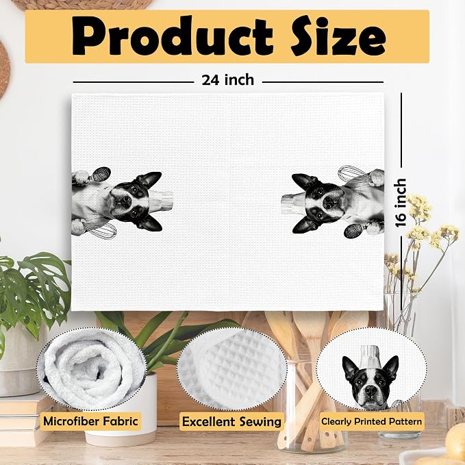 Boston Terrier Kitchen Towels Set of 2, Dog Kitchen Accessories, Bar Decor - Image 6