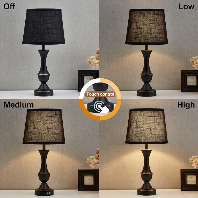 Luvkczc Black Touch Table Lamps Set of 2, Nightstand Lamps - Image 2