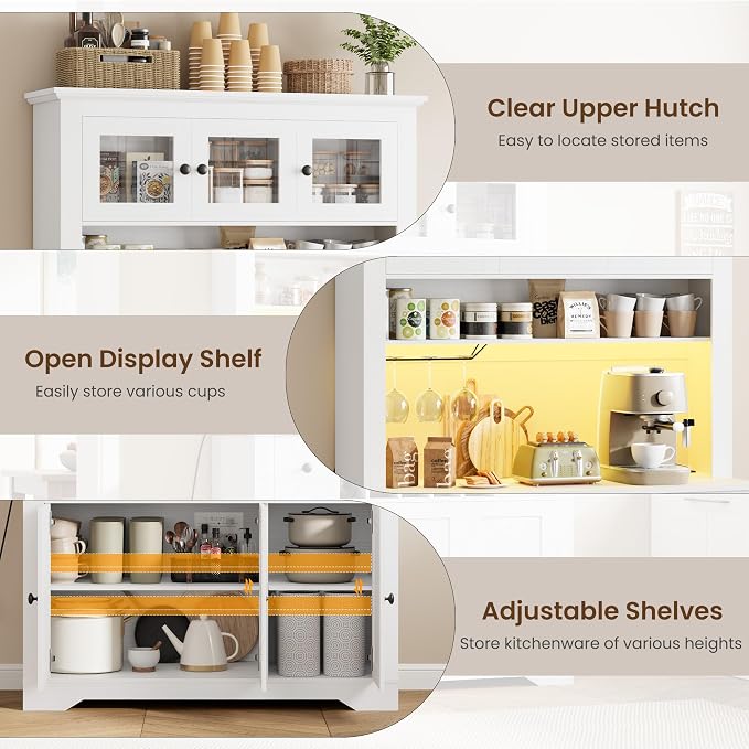 68.7 " Pantry Cabinet with LED Light and Charging Station, Kitchen Pantry - Image 6