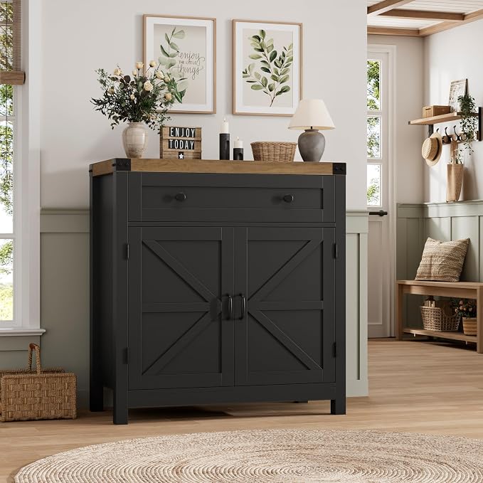 HOSTACK Coffee Bar Cabinet, Kitchen Storage Cabinet, Modern Farmhouse Buffet - Image 4