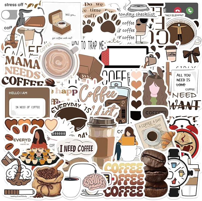 50pcs Aesthetic Coffee Theme Stickers by Unknown