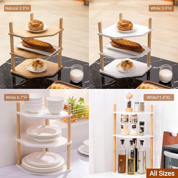 3-Tier Expandable Bamboo Corner Shelf - Image 4