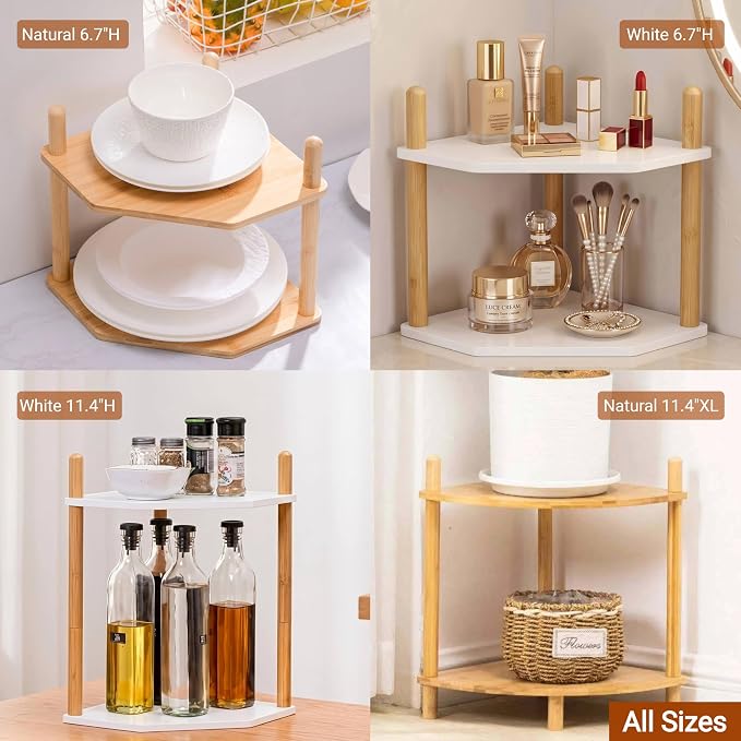 3-Tier Expandable Bamboo Corner Shelf - Image 7