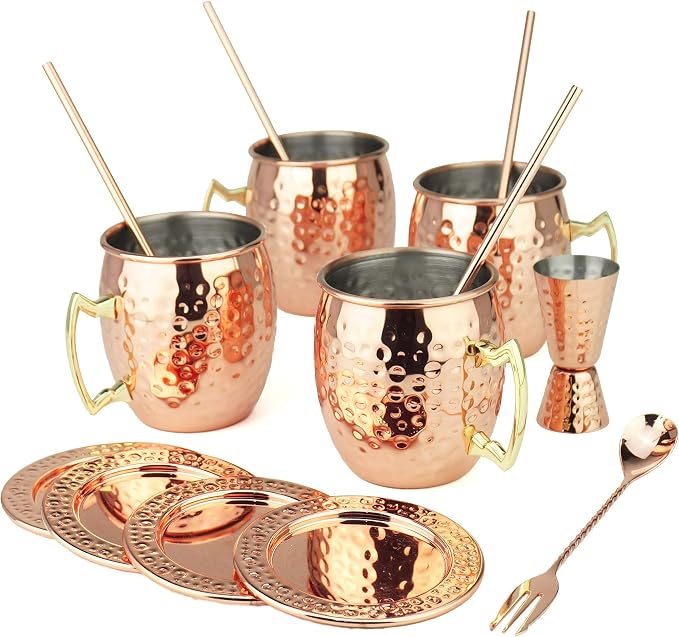 PG Moscow Mule/Cocktail Bar Set, 15-pc Copper/Rose Gold Color, High Grade SS by PG