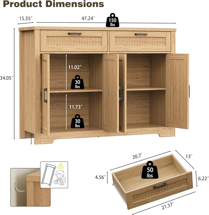 Buffet Cabinet with 2 Storage Drawers, Farmhouse Coffee Bar Table with Storage - Image 2