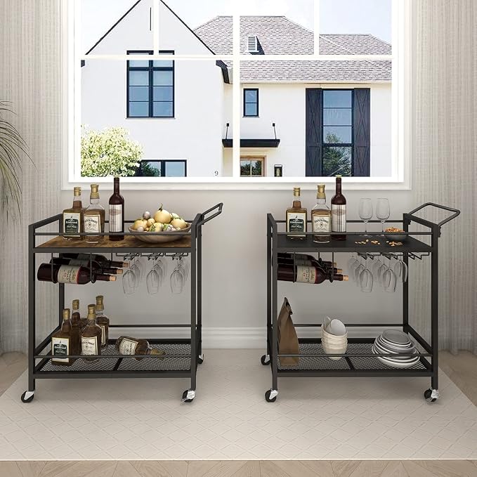 LAATOOREE Home Bar Serving Cart, Mobile Drink Beverage Cart - Image 2