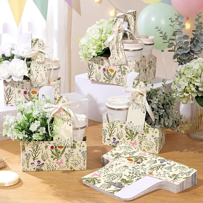 24 Pack Green Floral 2-cup Drink Carrier - Image 7