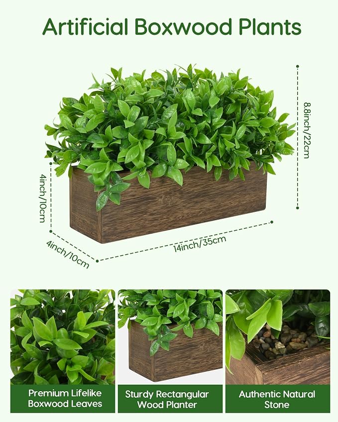 Velener 14" Artificial Boxwood Plants Indoor Centerpiece - Image 2
