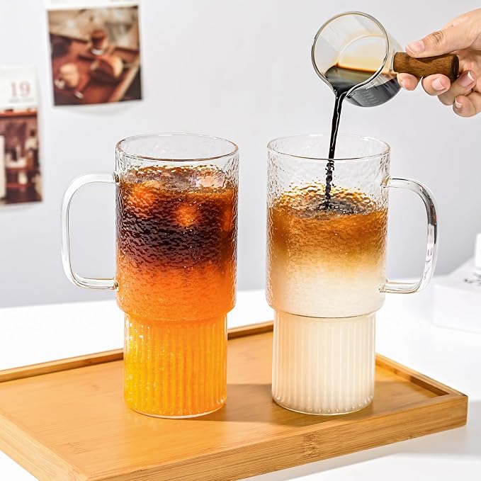 32oz Glass Cups with Handle & Glass Lids and Straws, 2 Pack Large Borosilicate - Image 2