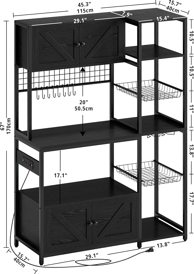 IRONCK Bakers Rack with 2 Storage Cabinets and Power Outlet, 45.3 Inch - Image 2