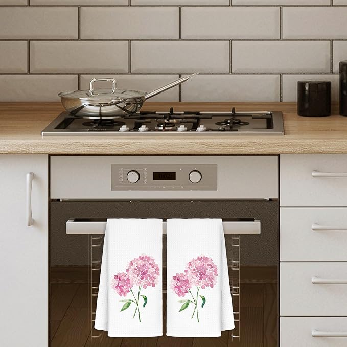 Pink Hydrangea Flowers Floral Kitchen Towels Set of 2 - Image 2