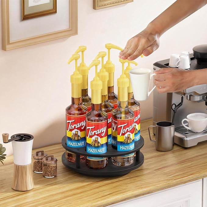 THYGIFTREE Rotating Coffee Syrup Organizer 7 Bottles Syrup Rack - Image 6