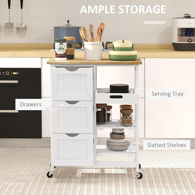 HOMCOM Rolling Kitchen Island Cart, Bar Serving Cart, Compact Trolley on Wheels - Image 3