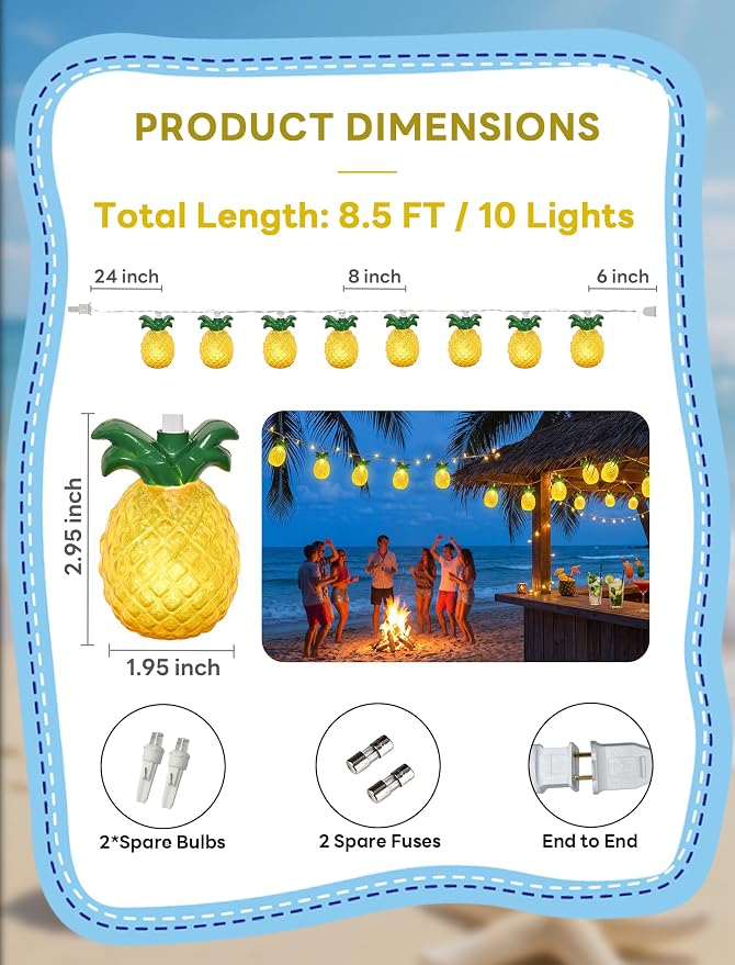 Abeja Summer String Light, 8.5Ft Pineapple Fairy Lights - Image 2