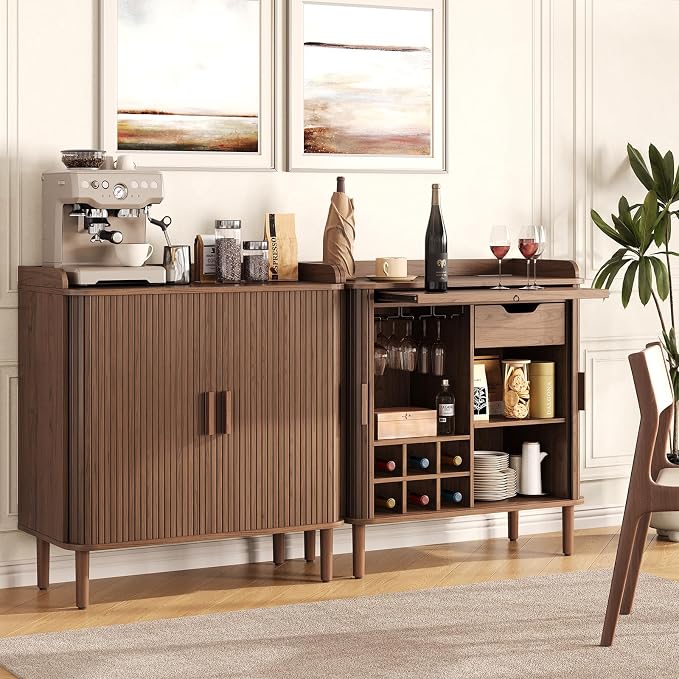 ONBRILL Fluted Bar Cabinet, Mid Century Modern Coffee Bar Cabinet, Wine Cabinet - Image 3