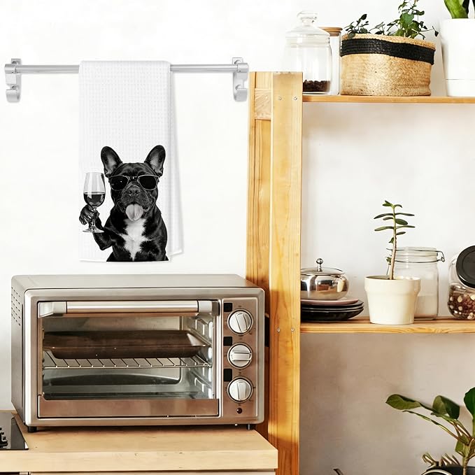 Funny French Bulldog Wine Bar Kitchen Towels, French Bulldog Gifts - Image 3