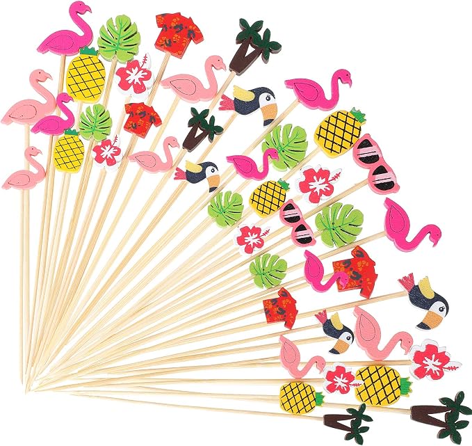 Patelai Hawaiian 200 Pcs Luau Assorted Picks Tropical Cocktail Bamboo by Patelai