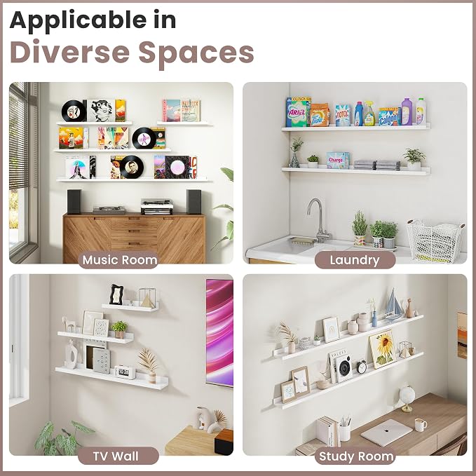 Acovy Long Floating Shelves for Wall, 55 inch Solid Wood Picture Ledge Shelf - Image 7