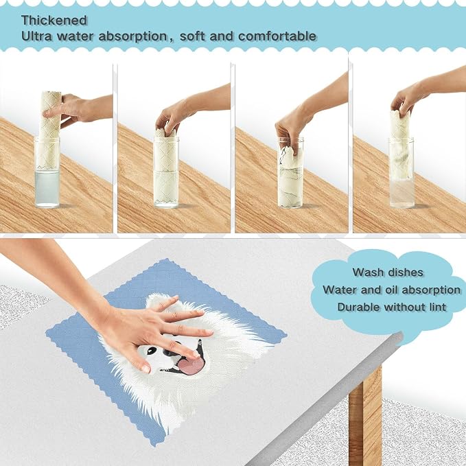 ALAZA Dish Towels Kitchen Cleaning Cloths Samoyed Dog Dish Cloths Absorbent - Image 4