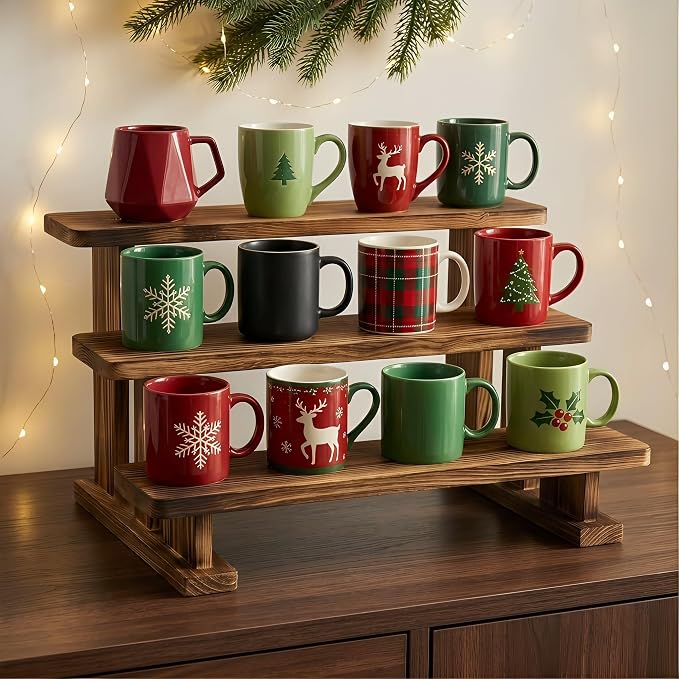 2 Pack 3 Tier Coffee Mug Display Shelf, Wooden Coffee Mug Holder Organizer - Image 9