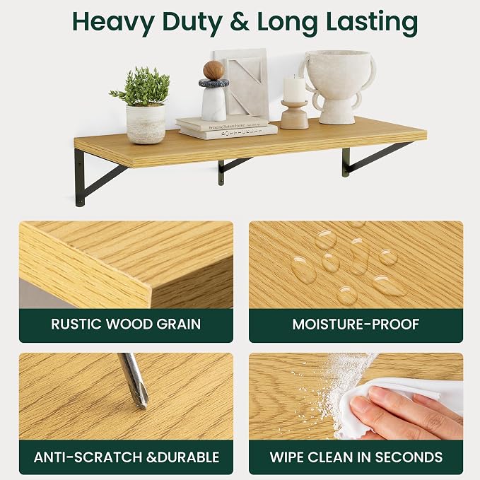 Floating Shelves 12 Inch Deep, 16W x 12D Wall Shelf Set of 2, 35 lbs Heavy Duty - Image 5