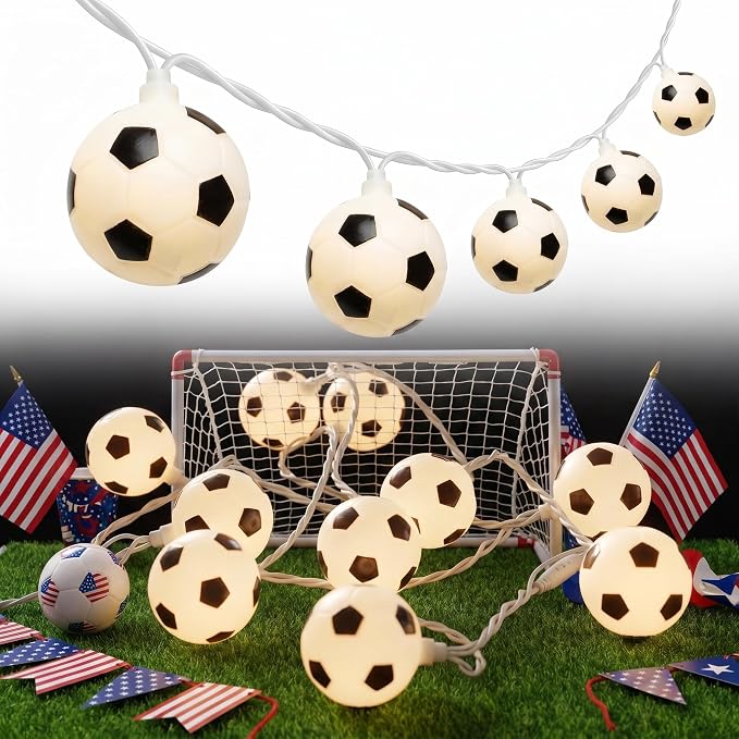 SUNSGNE Soccer String Lights Plug in, 8.5FT 10 LED Warm White Football Ball by SUNSGNE