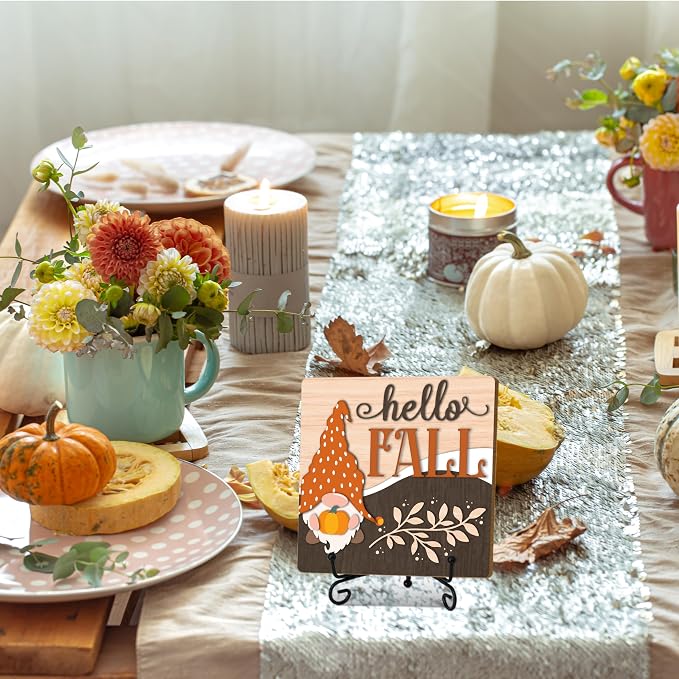 Hello Fall Home Decor Indoor, Autumn Gnome Thanksgiving Table Decor - Image 4