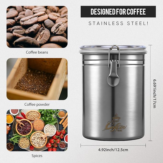 LemonRoad Stainless Steel Coffee Canister 62 Fl oz Coffee Jar Container - Image 2