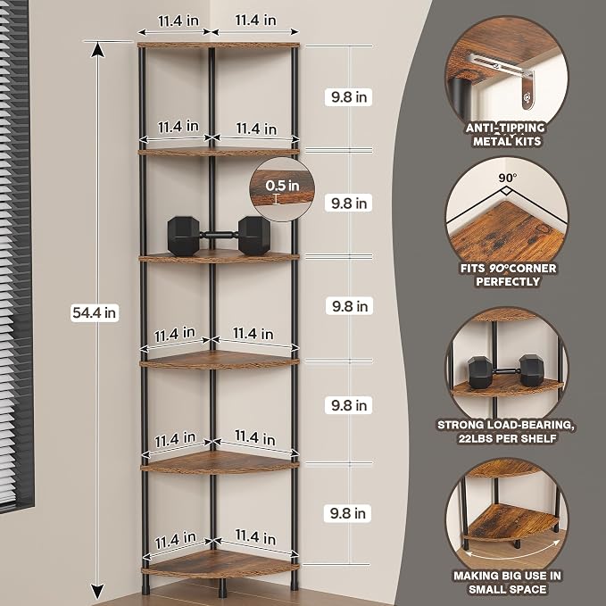 Corner Plant Stand Shelf, 6 Tier Tall Shelf - Image 6
