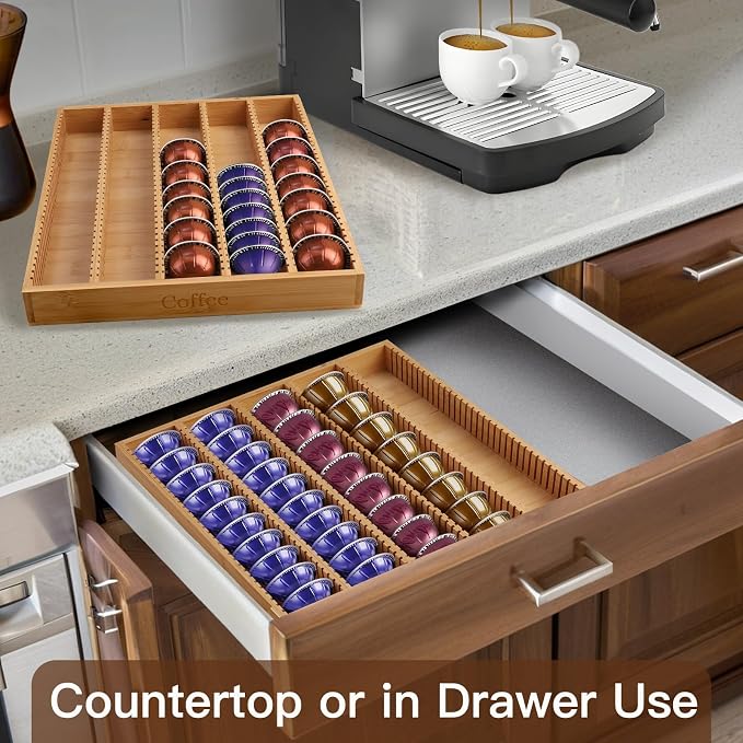 Bamboo Coffee Pod Storage Holder Drawer Insert K Cup Holder Pod Organizer - Image 2