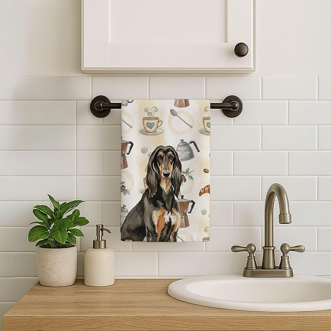 Caroline's Treasures Black & Tan Afghan Hound Coffee Bar Kitchen Towel Velour - Image 7
