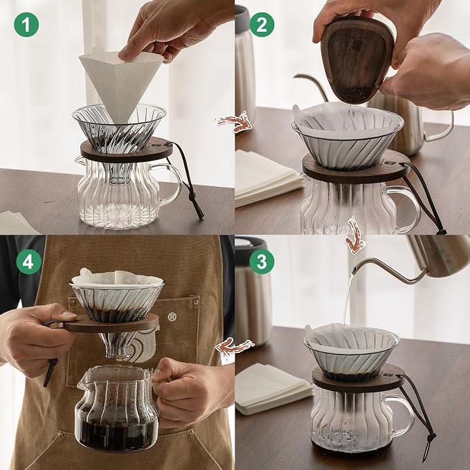 V02 Pour Over Coffee Maker, Premium Coffee Pour Over Set, 1-4 Cups - Image 2