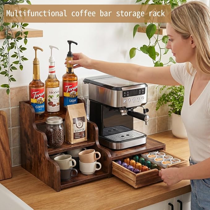 Wood Coffee Bar Organizer Station - Image 2