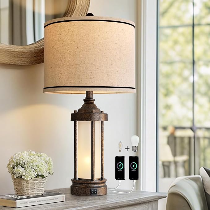 G-SAFAVA 25'' Table Lamp for Living Room Bedroom Farmhouse Metal Lamps by G-SAFAVA
