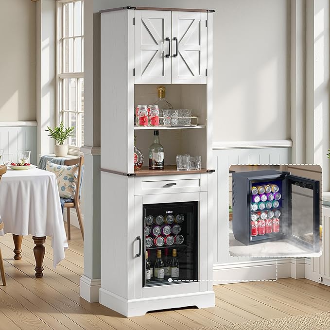 LUXOAK Tall Bar Cabinet with Fridge Included, Coffee Bar Cabinet by LUXOAKAddMoreStyletoHome