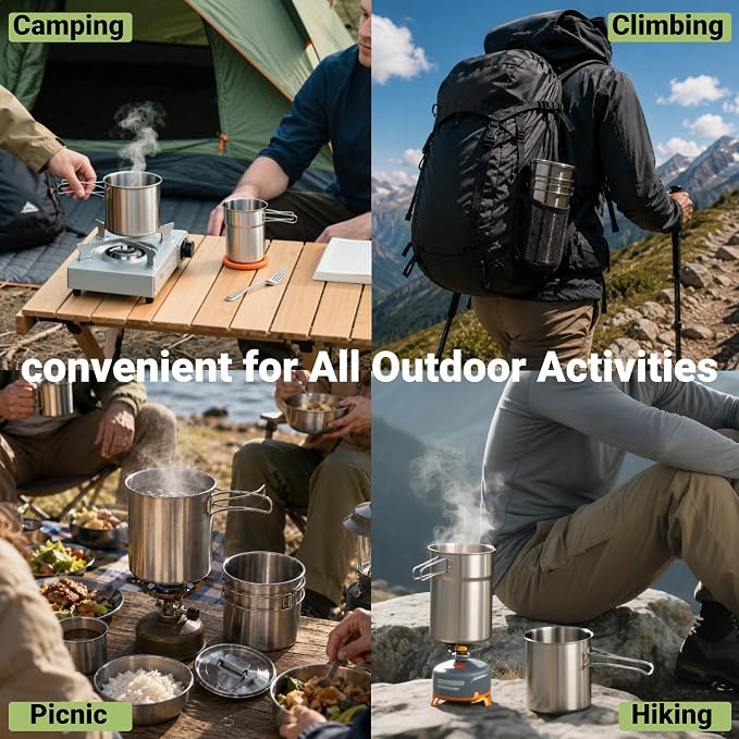 KOKKOYA Foldable Camping Cups Mugs Camping Pot Cookware 304-Food-Grade Outdoor - Image 6