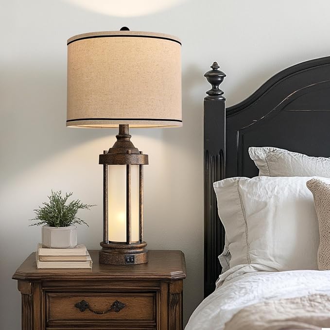 25'' Table Lamps Set of 2 for Living Room Bedroom Farmhouse Metal Lamps - Image 7