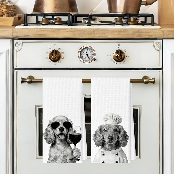 Funny Cocker Spaniel Kitchen Towels Set of 2, Dog Kitchen Bar Accessories - Image 2