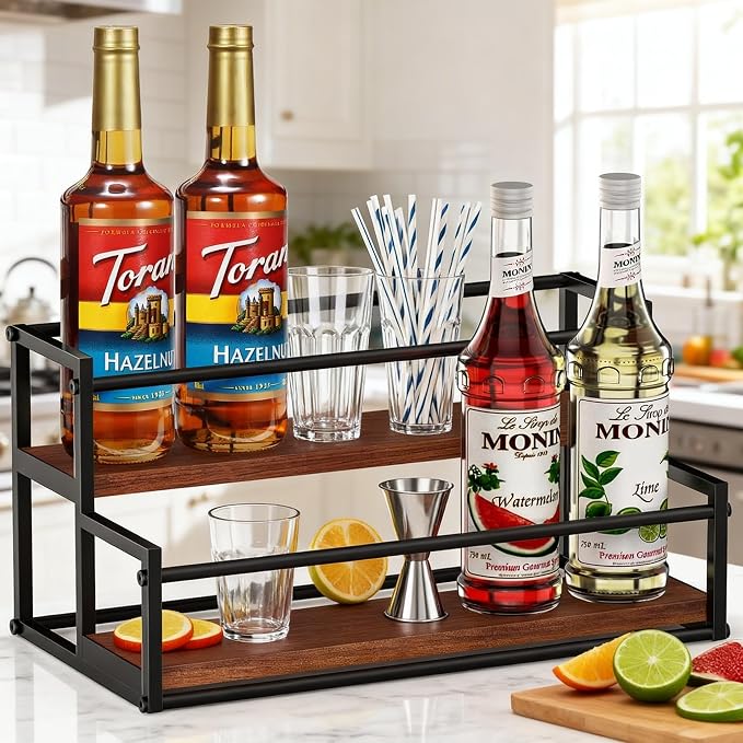 THYGIFTREE Coffee Syrup Rack Organizer 2-Tier 10 Syrup Bottles Holder Stand - Image 5