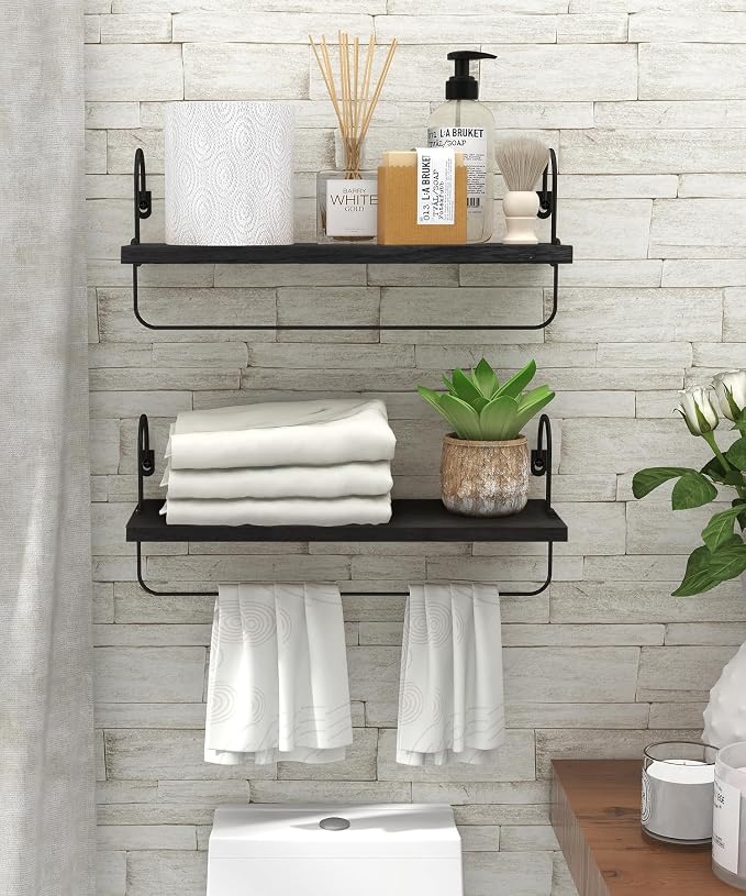 Wall Mount Floating Shelves, Wooden Coffee Bar Hanging Storage Shelf Rustic Cup - Image 4