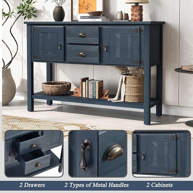 LKTART Farmhouse Sideboard Buffet Cabinet, Solid Wood Sideboard - Image 4