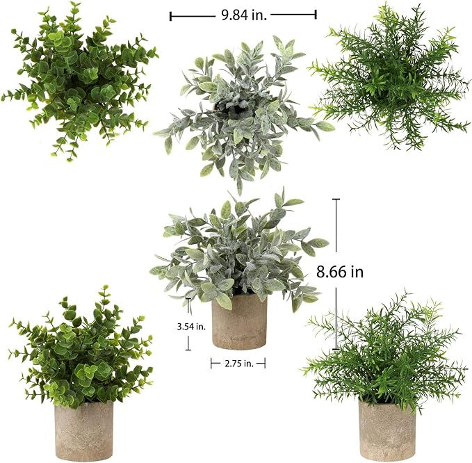 Briful 3 Pack Mini Faux Potted Plant Artificial Eucalyptus Plant Fake Topiaries - Image 2