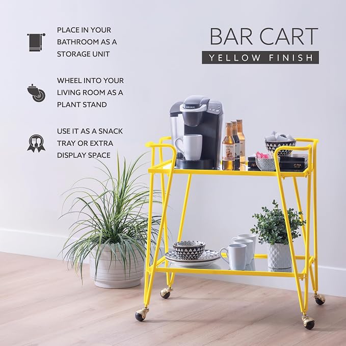 Linon Gina Yellow Mid Century Bar Cart - Image 7
