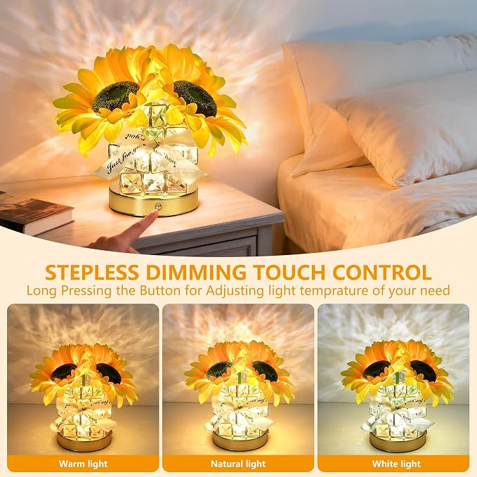 Handmade Sunflower Lamp, Rechargeable Cordless Touch Table Lamp, 3-Colour - Image 3