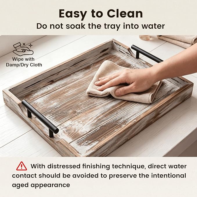 Wood Serving Tray with Metal Handles, 17x13in Large Wooden Tray - Image 8
