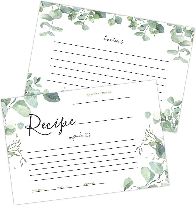 Your Main Event Prints 50 Eucalyptus Double-Sided Recipe Cards – Perfect by YourMainEventPrints