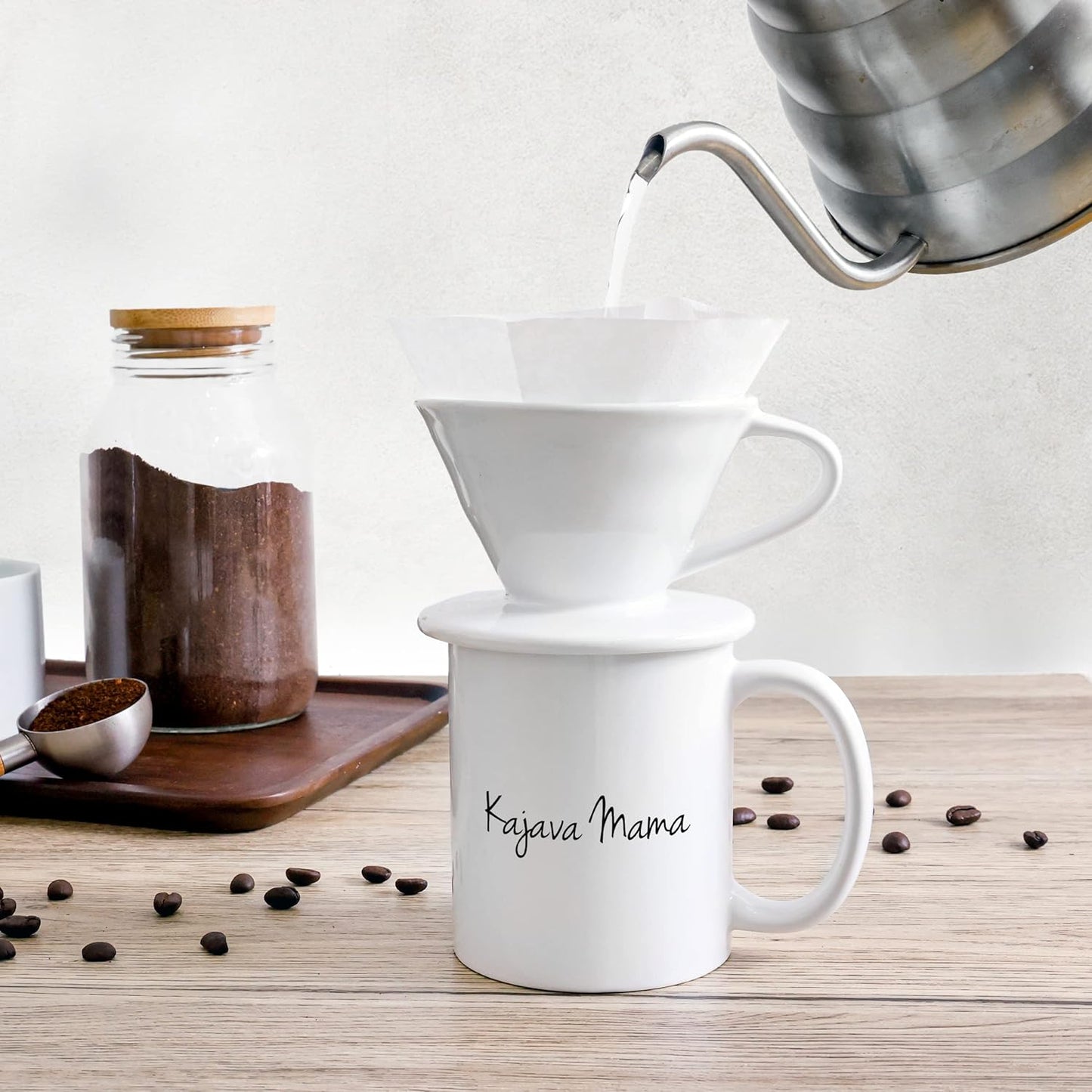 Pour Over Coffee Dripper - Ceramic Slow Brewing Accessories for Home, Cafe, Restaurants - Easy Manual Brew Maker Gift - Strong Flavor Brewer - V02 Paper Cone Filters - Brown, 2 Cup size